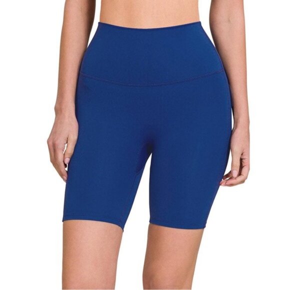 Mid Navy Cotton Leggings Biker Shorts - Picture 1 of 2